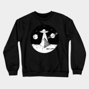 UFO Aliens Flying Saucer Space Planets Surreal Crewneck Sweatshirt